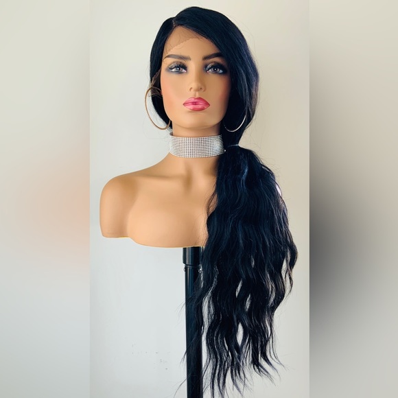 Long Black Loose Wave Premium Fiber Lace Front Wig for Daily Wear/Cosplay/Events - Picture 3 of 12